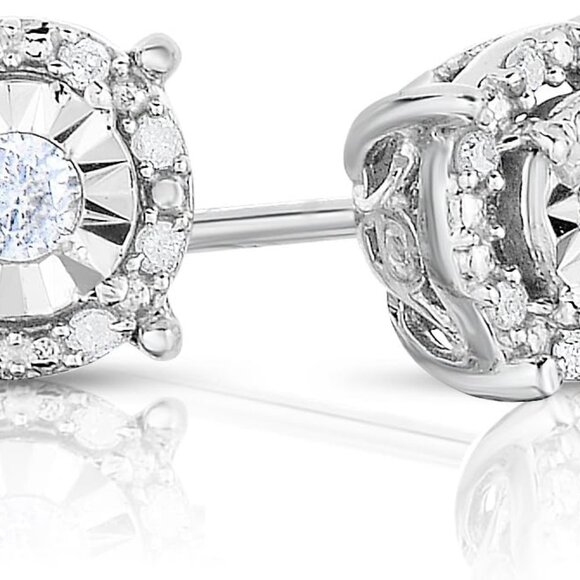 Diamond Stud Earrings for Women Set in 925 Sterling Silver Halo Color I-J/Clarit